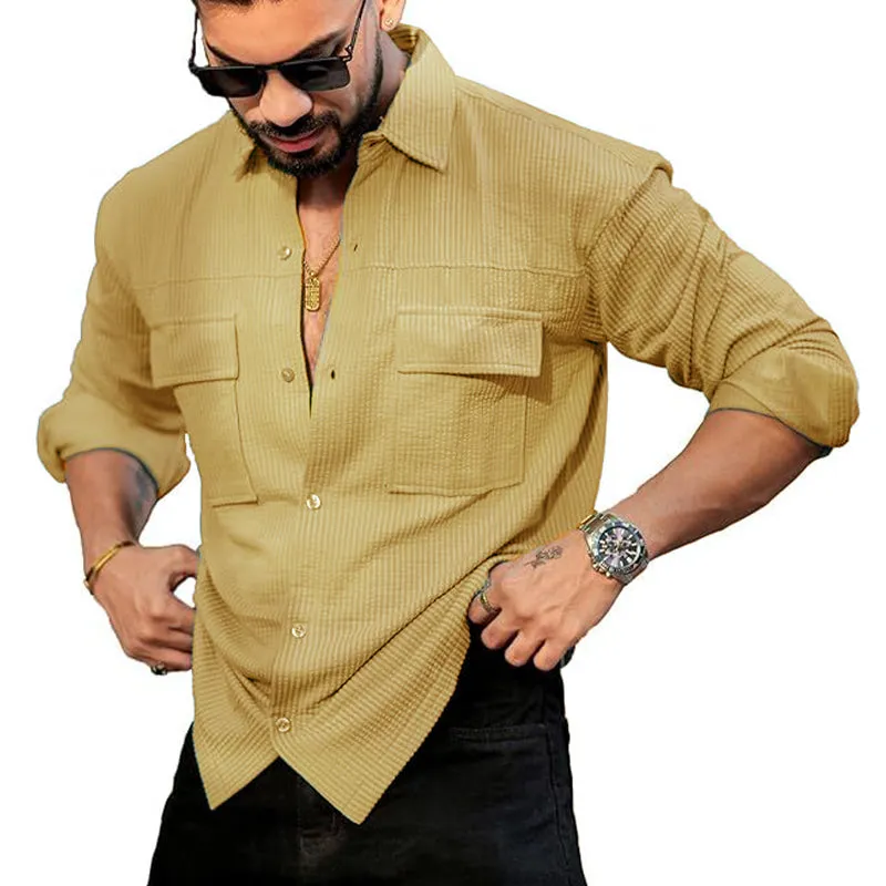 Men's Basic Solid Color Corduroy Long Sleeve Shirt MTA2345D6U sold by Manly product image thumbnail 3