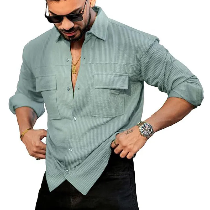 Men's Basic Solid Color Corduroy Long Sleeve Shirt MTA2345D6U sold by Manly