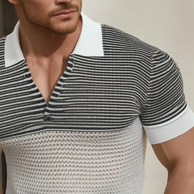 Men's Summer Business V-neck Knitted Short-sleeved T-shirt MTA2318D9U sold by Manly product image thumbnail 3