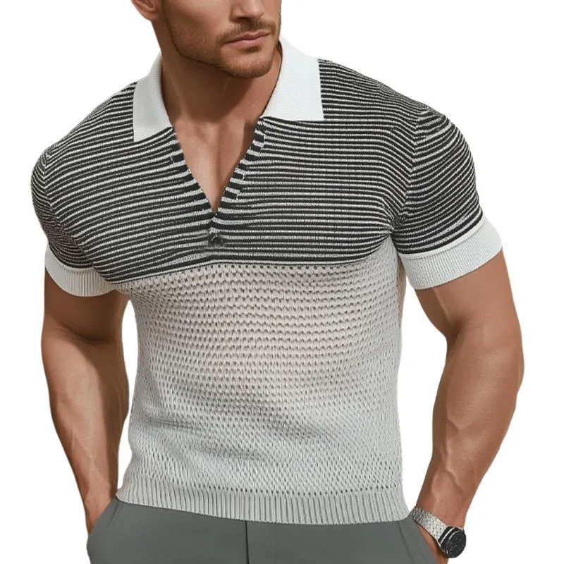 Men's Summer Business V-neck Knitted Short-sleeved T-shirt MTA2318D9U sold by Manly