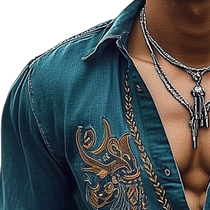 Men's Vintage Embroidered Denim Long Sleeve Shirt MTA2229D5U sold by Manly product image thumbnail 2