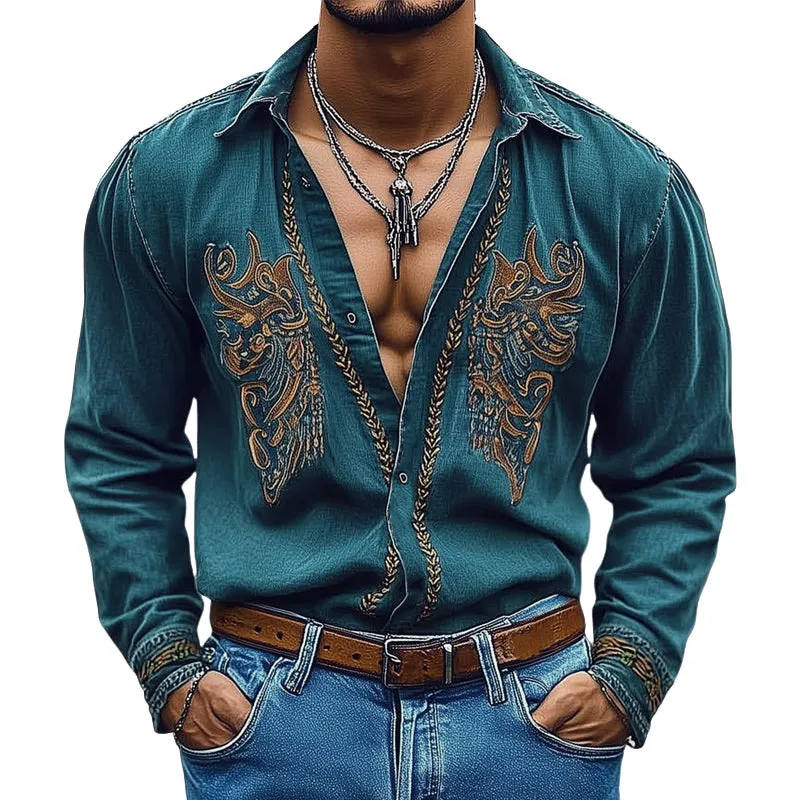 Men's Vintage Embroidered Denim Long Sleeve Shirt MTA2229D5U sold by Manly