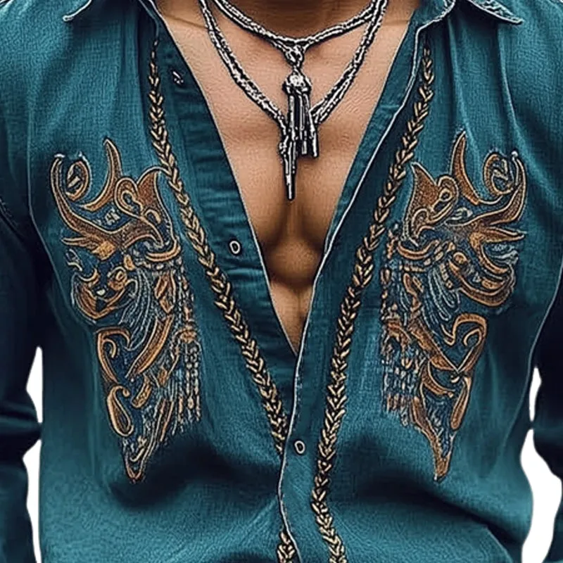 Men's Vintage Embroidered Denim Long Sleeve Shirt MTA2229D5U sold by Manly product image thumbnail 3