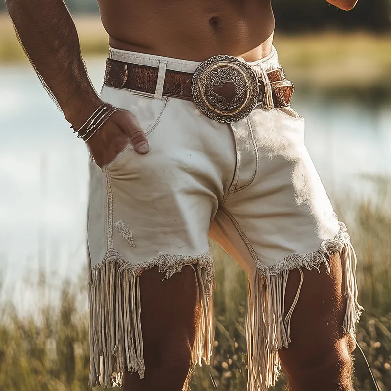 Men's Western Cowboy Style Vintage Denim Fringe Shorts MTA2262D9U sold by Manly product image thumbnail 2