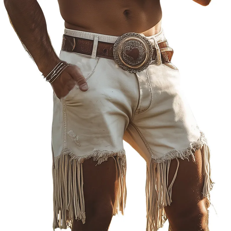 Men's Western Cowboy Style Vintage Denim Fringe Shorts MTA2262D9U sold by Manly