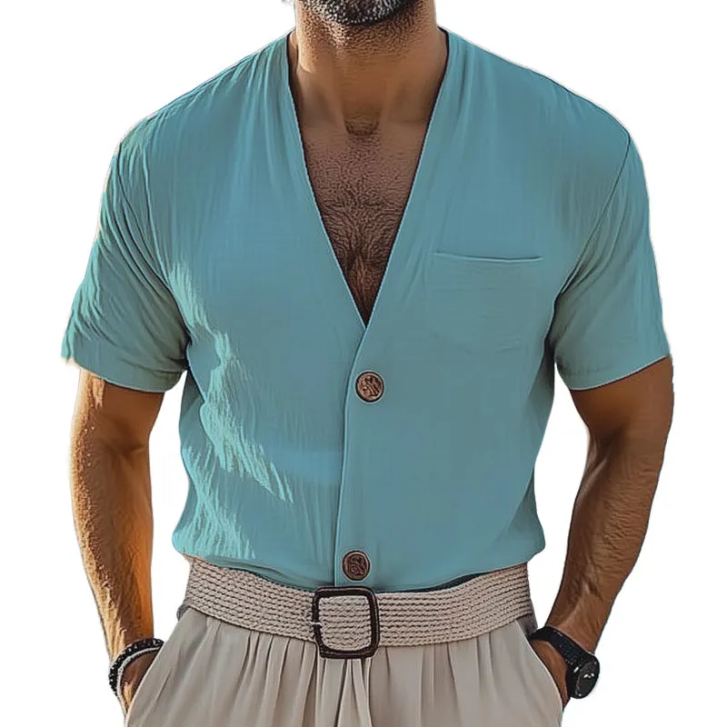 Men's Summer Basic V-neck Short Sleeve Shirt MTA2390D4U sold by Manly product image thumbnail 2