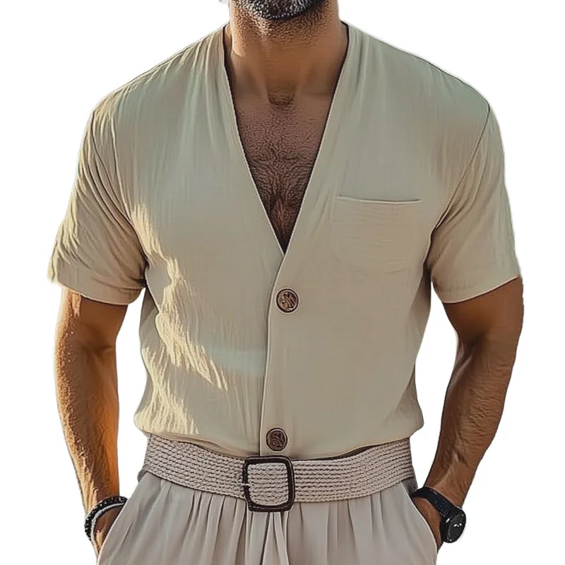 Men's Summer Basic V-neck Short Sleeve Shirt MTA2390D4U sold by Manly product image thumbnail 4