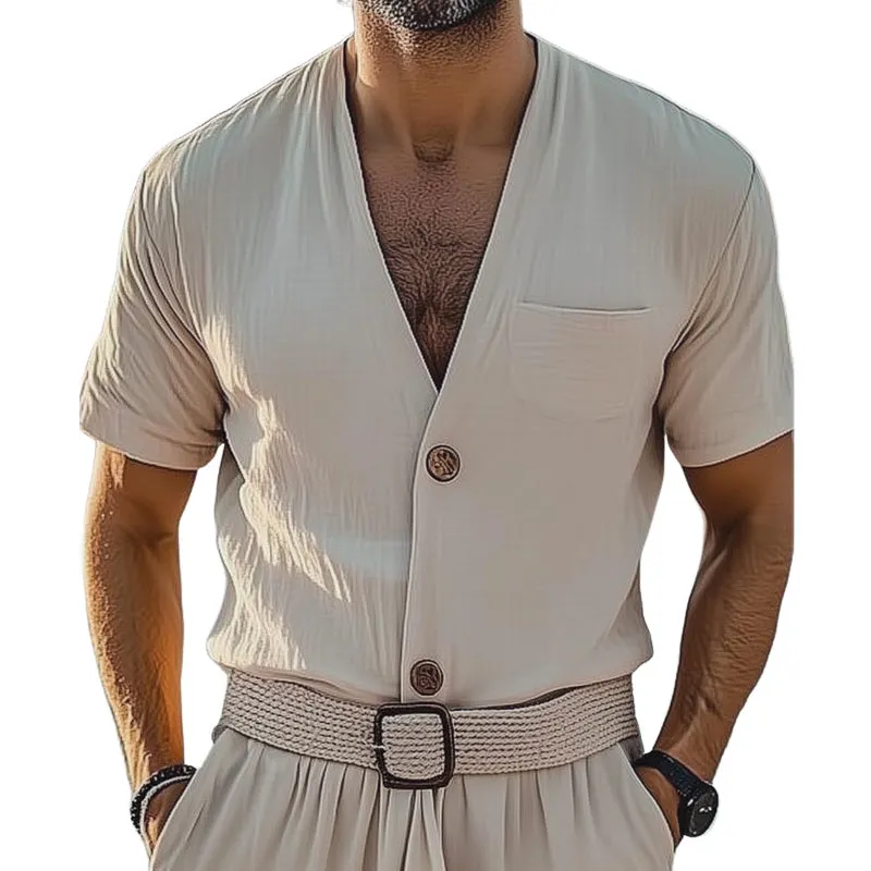 Men's Summer Basic V-neck Short Sleeve Shirt MTA2390D4U sold by Manly