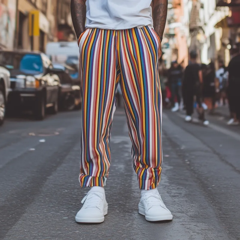 Men's Casual Colorful Stripe Printed Elastic Waist Loose Tapered Pants MTA2285D5M sold by Manly product image thumbnail 2