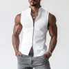 Men's Casual Premium Cotton Stand Collar Slim Fit Zipper Placket Sleeveless Shirt MTA2236D5M sold by Manly