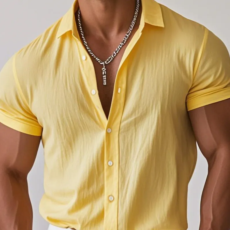 Men's Casual Cotton Linen Lapel Single Breasted Loose Short Sleeve Shirt MTA2240D5M sold by Manly product image thumbnail 3