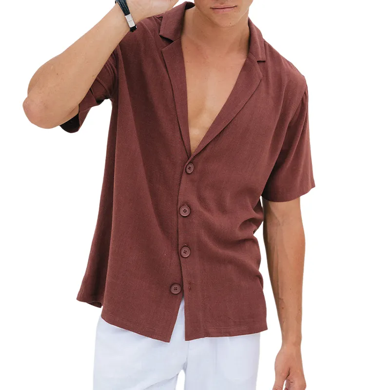 Men's Casual Breathable Cotton Linen Notched Lapel Loose Short Sleeve Shirt MTA2232D5M sold by Manly product image thumbnail 2