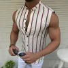 Men's Casual Cotton Striped Stand Collar Slim Fit Single Breasted Sleeveless Shirt MTA2213D6M sold by Manly