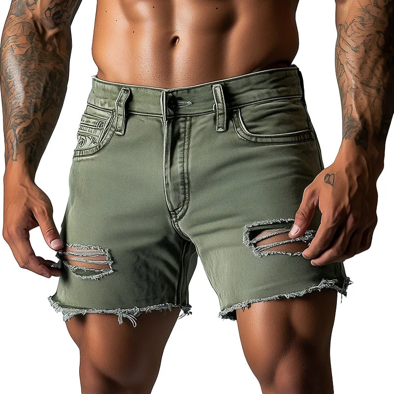 Men's Summer Fashion Slim Ripped Denim Shorts MTA2294D2P sold by Manly