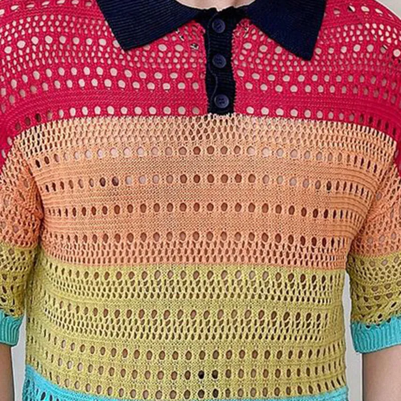 Men's Summer Hollow Breathable Striped Knitted Short-Sleeved Shirt MTA2304D2P sold by Manly product image thumbnail 3