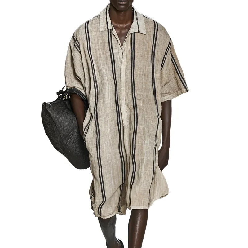 Fashion Striped Lapel Short Sleeve Single Breasted Jumpsuit MTA2259D7Z sold by Manly