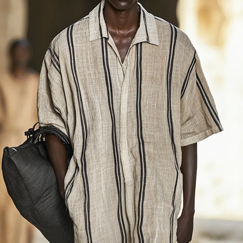 Fashion Striped Lapel Short Sleeve Single Breasted Jumpsuit MTA2259D7Z sold by Manly product image thumbnail 3