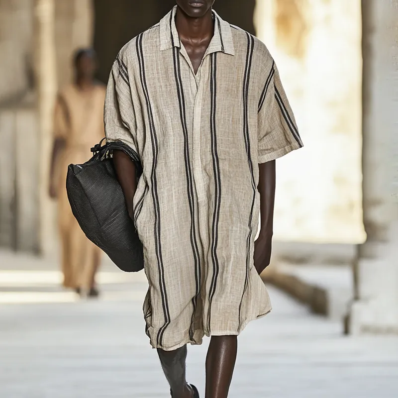 Fashion Striped Lapel Short Sleeve Single Breasted Jumpsuit MTA2259D7Z sold by Manly product image thumbnail 2