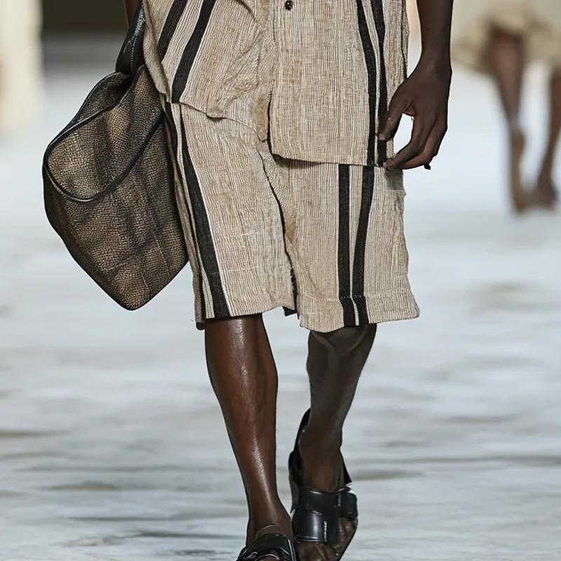 Fashion Striped Lapel Short Sleeve Shirt Shorts Casual Set MTA2213D0Z sold by Manly product image thumbnail 4