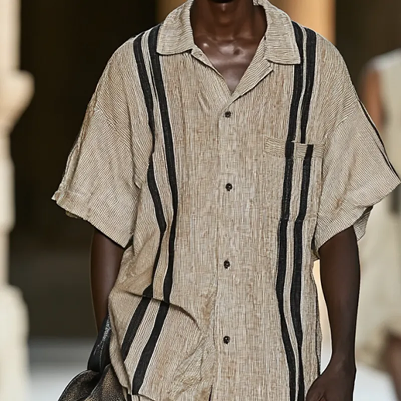 Fashion Striped Lapel Short Sleeve Shirt Shorts Casual Set MTA2213D0Z sold by Manly product image thumbnail 3