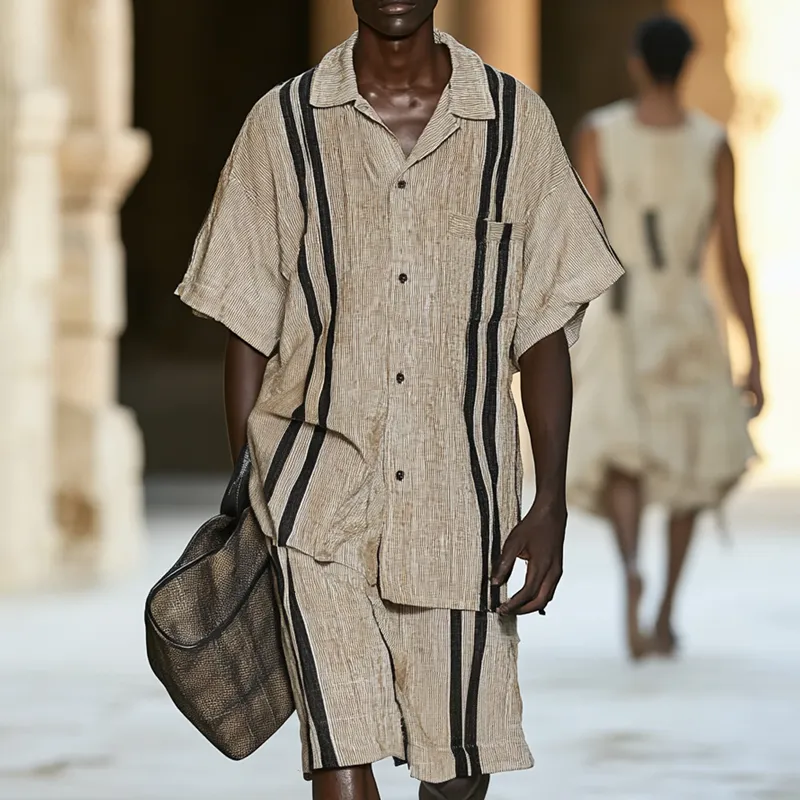 Fashion Striped Lapel Short Sleeve Shirt Shorts Casual Set MTA2213D0Z sold by Manly product image thumbnail 2