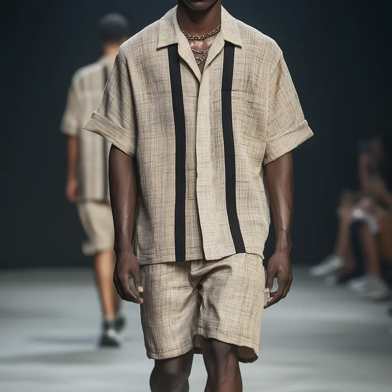 Fashion Striped Lapel Short Sleeve Shirt Shorts Casual Set MTA2290D3Z sold by Manly product image thumbnail 2