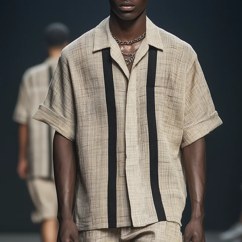 Fashion Striped Lapel Short Sleeve Shirt Shorts Casual Set MTA2290D3Z sold by Manly product image thumbnail 3
