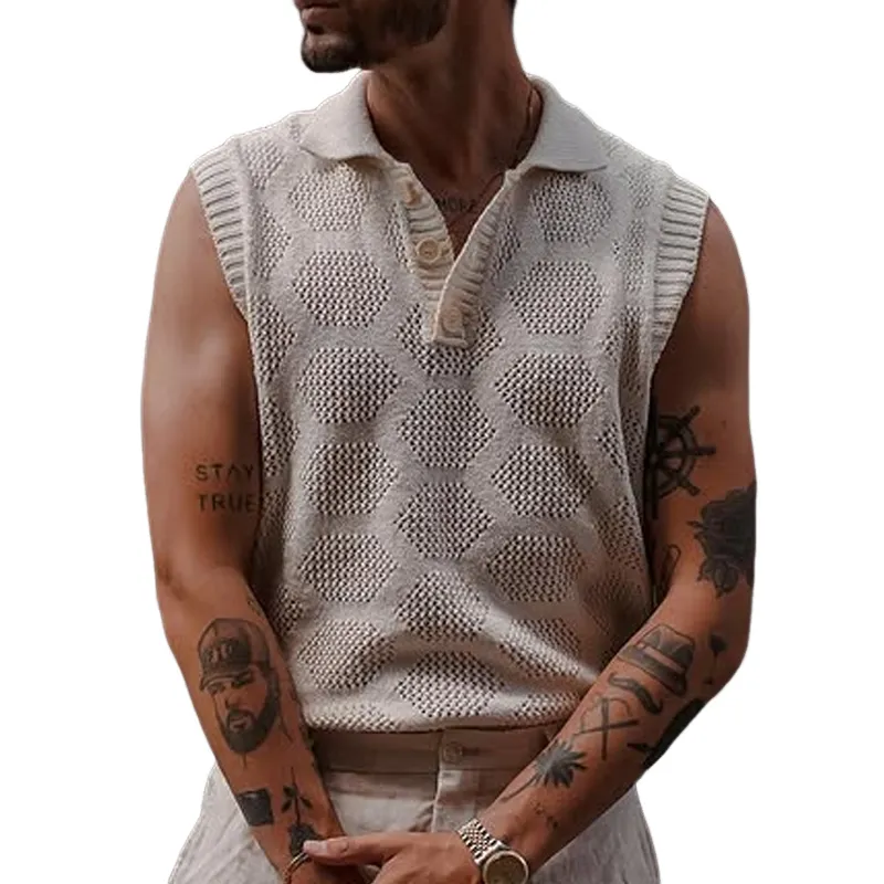 Men's Solid Knit Lapel Sleeveless Tank Top MTA2270D7Z sold by Manly