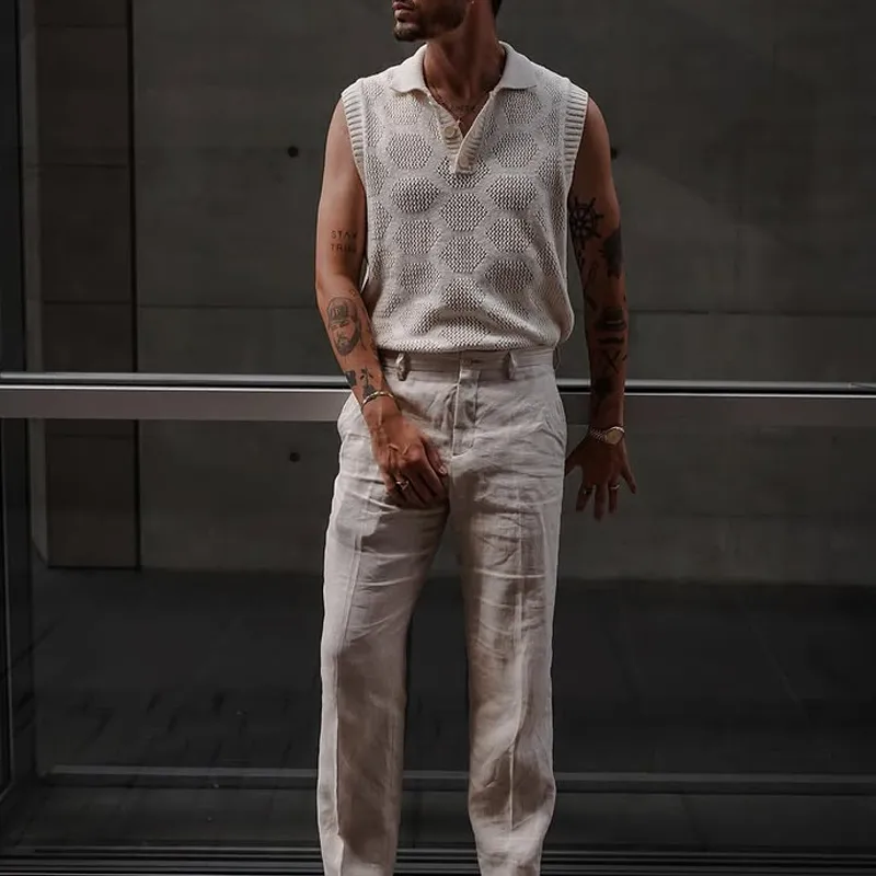 Men's Solid Knit Lapel Sleeveless Tank Top MTA2270D7Z sold by Manly product image thumbnail 3