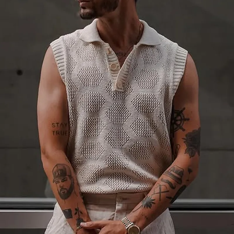 Men's Solid Knit Lapel Sleeveless Tank Top MTA2270D7Z sold by Manly product image thumbnail 2