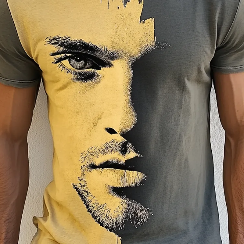 Men's Face Print Round Neck Short Sleeve T-shirt MTA2231D7Z sold by Manly product image thumbnail 3
