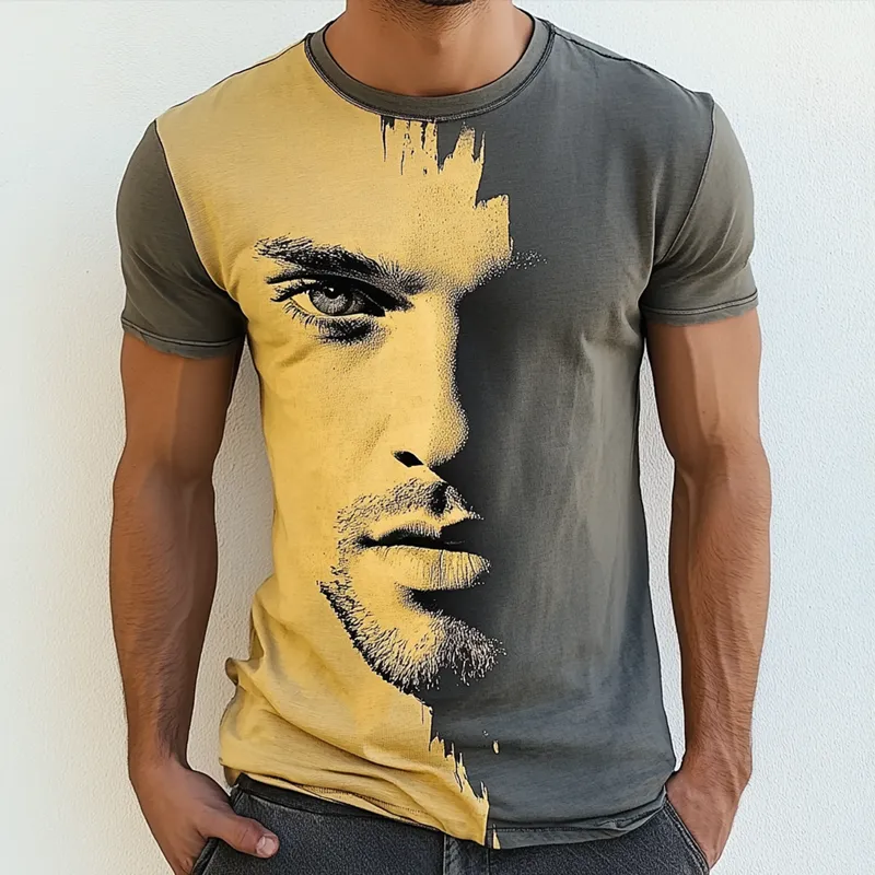 Men's Face Print Round Neck Short Sleeve T-shirt MTA2231D7Z sold by Manly product image thumbnail 2