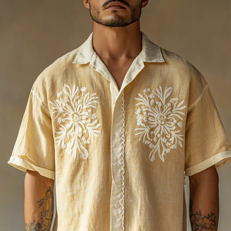 Men's Floral Embroidered Lapel Short Sleeve Shirt MTA2284D2Z sold by Manly product image thumbnail 3