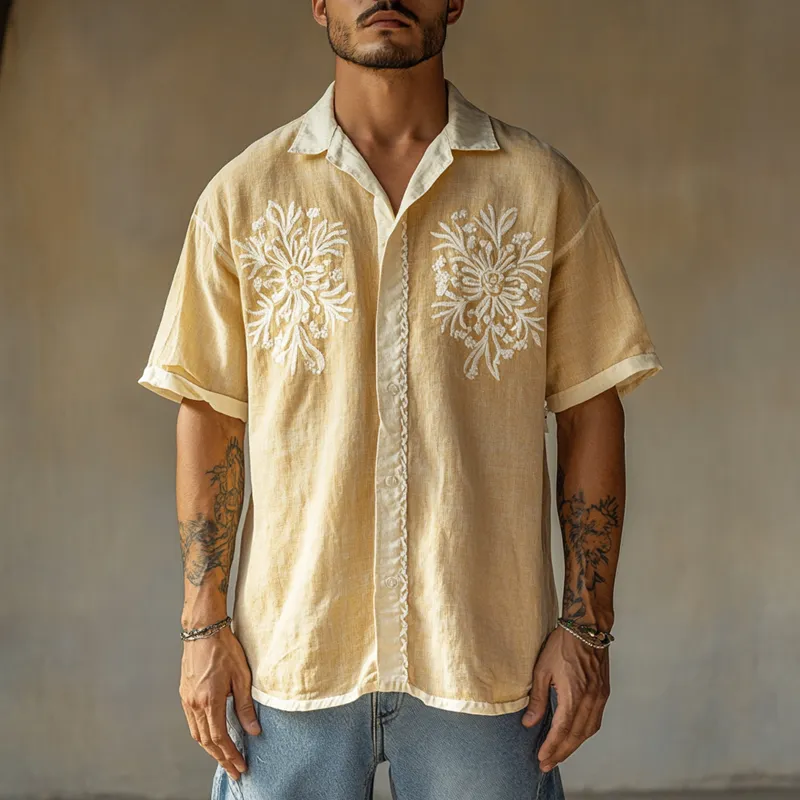 Men's Floral Embroidered Lapel Short Sleeve Shirt MTA2284D2Z sold by Manly product image thumbnail 2