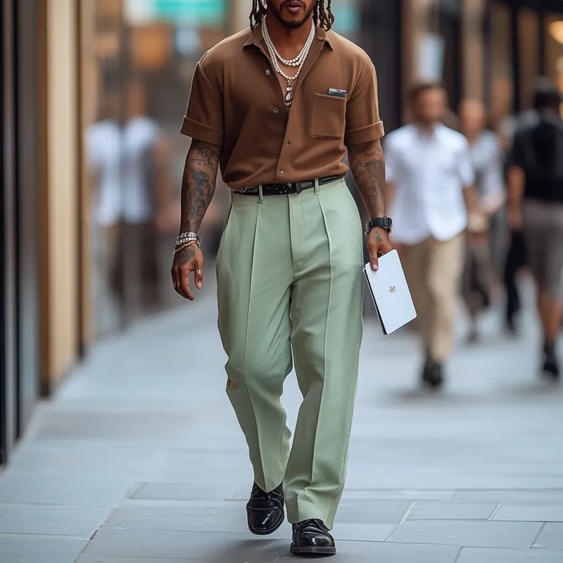 Men's Solid Lapel Chest Pocket Short Sleeve Shirt MTA2249D5Z sold by Manly product image thumbnail 3