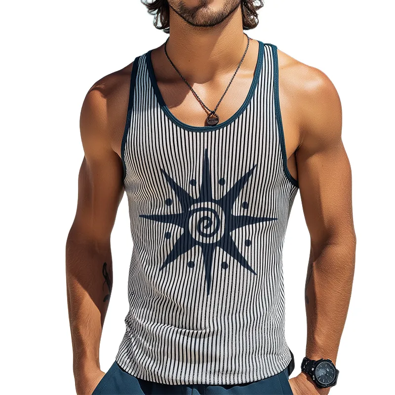 Men's Retro Casual Sunstripes Print Crew Neck Tank Top MTA2271D1TO sold by Manly