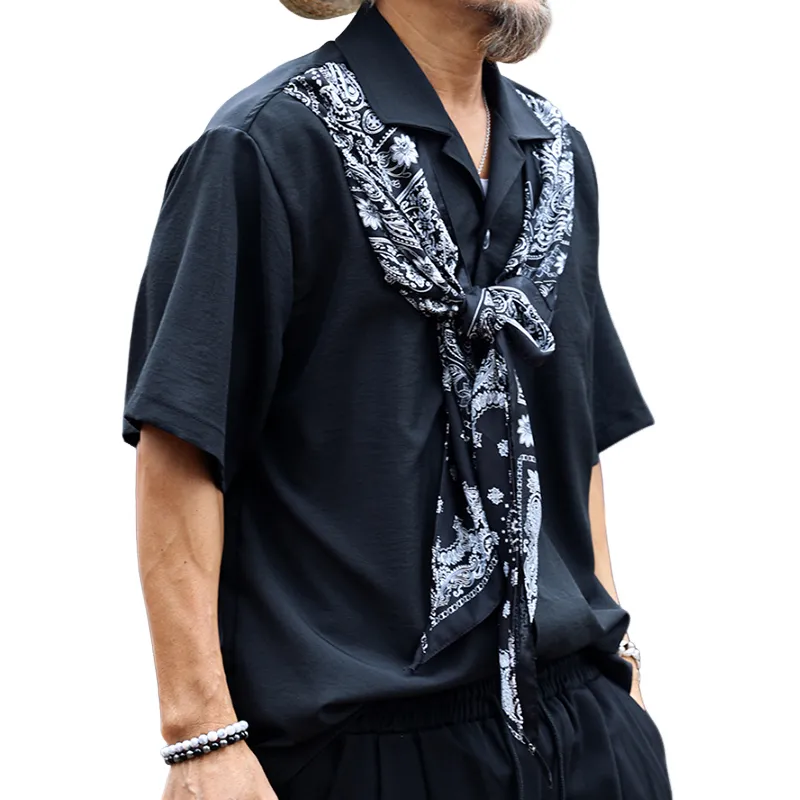 Men's Vintage Casual Perris Stitching Lapel Short Sleeve Shirt MTA2266D9TO sold by Manly