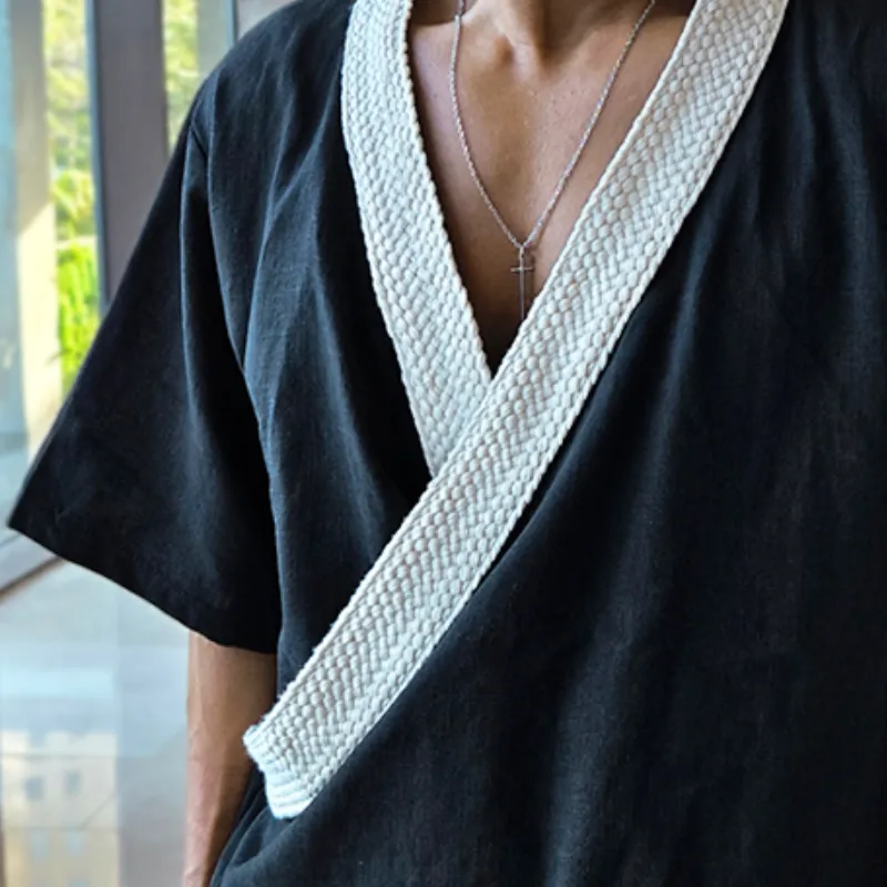 Men's Retro Casual Splicing Linen V-Neck Short Sleeve Shirt MTA2241D1TO sold by Manly product image thumbnail 3