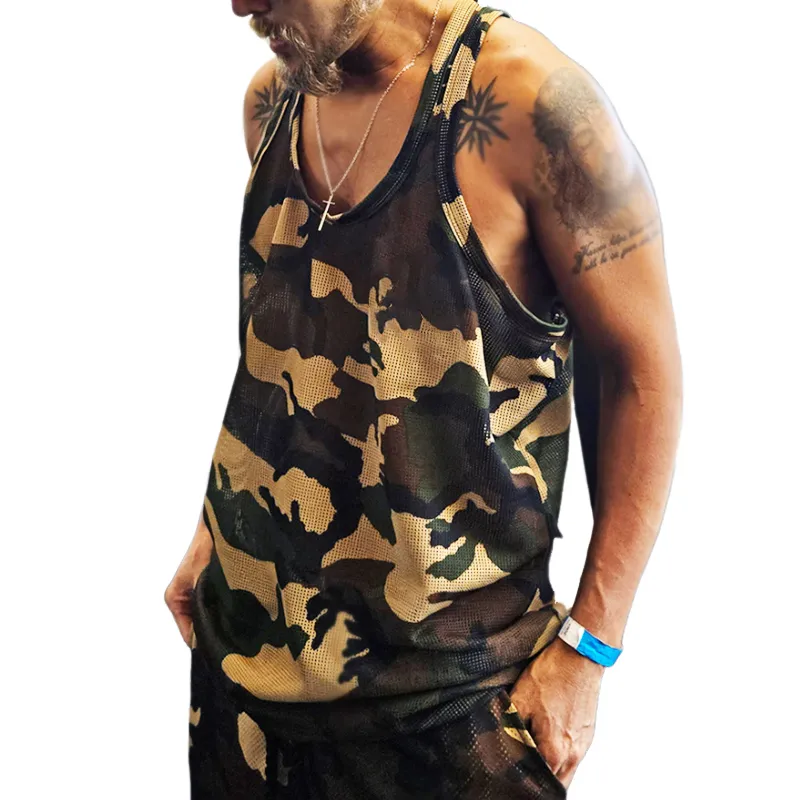 Men's Retro Casual Cool Mesh Camouflage Printed Round Neck Tank Top MTA2268D2TO sold by Manly