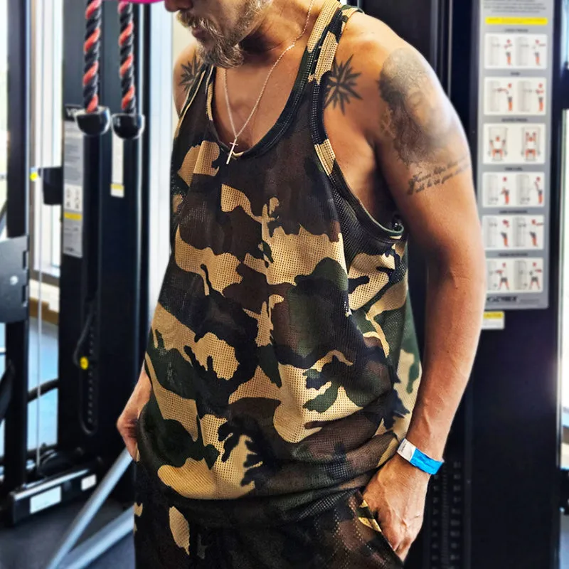 Men's Retro Casual Cool Mesh Camouflage Printed Round Neck Tank Top MTA2268D2TO sold by Manly product image thumbnail 2