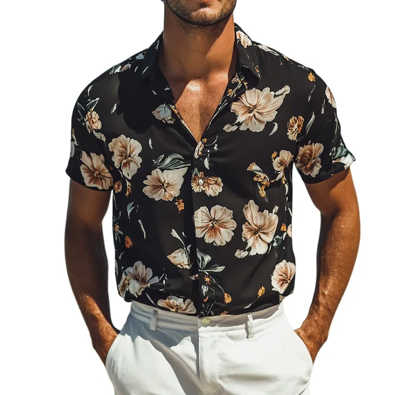Men's Retro Casual Beach Hawaiian Floral Lapel Short Sleeve Shirt MTA2297D5TO sold by Manly