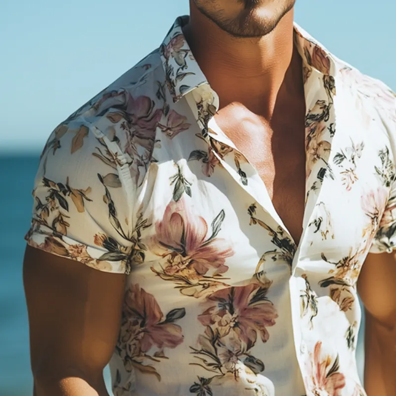 【24-hour shipping out】Men's Retro Casual Beach Hawaiian Floral Lapel Short Sleeve Shirt MTA2212D6TO sold by Manly product image thumbnail 3