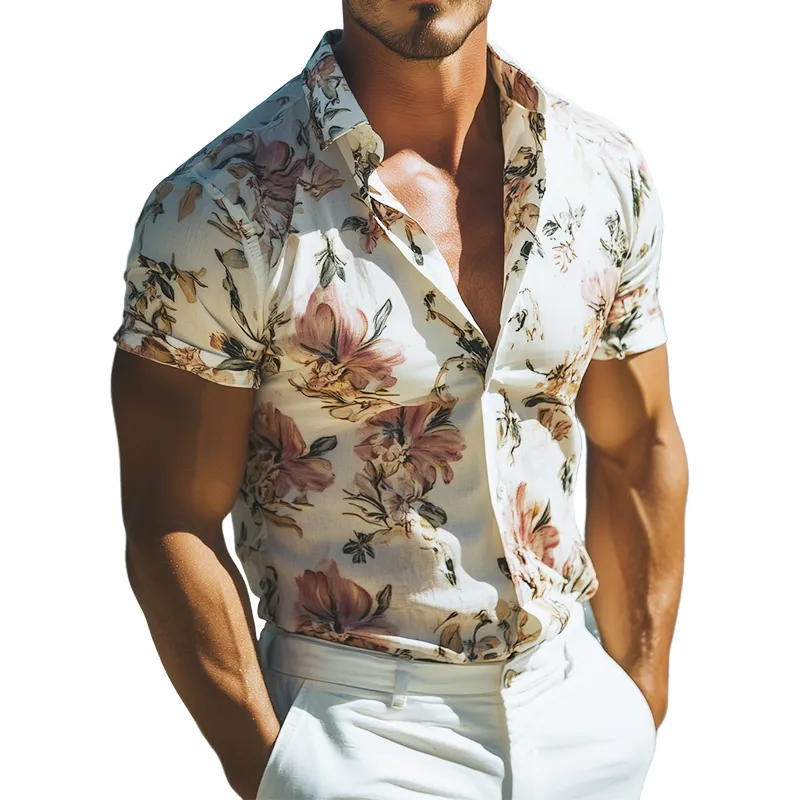 【24-hour shipping out】Men's Retro Casual Beach Hawaiian Floral Lapel Short Sleeve Shirt MTA2212D6TO sold by Manly