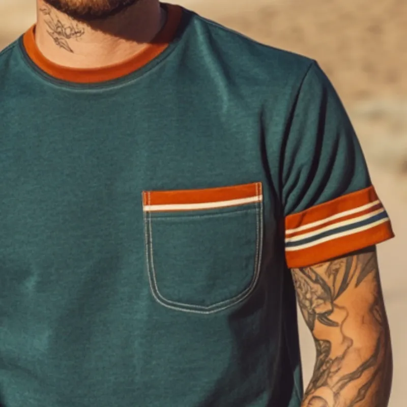 Men's Retro Casual Striped Printed Round Neck Short Sleeve T-Shirt MTA2264D2TO sold by Manly product image thumbnail 3