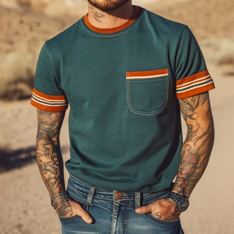 Men's Retro Casual Striped Printed Round Neck Short Sleeve T-Shirt MTA2264D2TO sold by Manly product image thumbnail 2