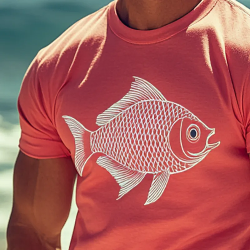 Men's Retro Casual Fish Printed Round Neck Short Sleeve T-Shirt MTA2284D4TO sold by Manly product image thumbnail 3