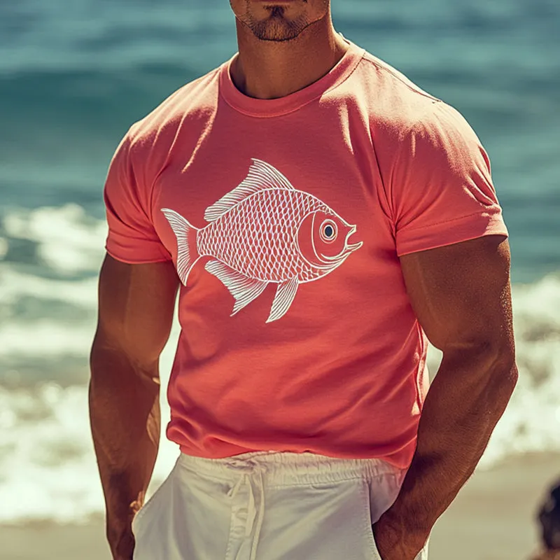 Men's Retro Casual Fish Printed Round Neck Short Sleeve T-Shirt MTA2284D4TO sold by Manly product image thumbnail 2