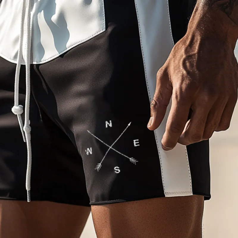 Men's Retro Casual Colorblock Compass Print Sports Drawstring Beach Shorts MTA2276D4TO sold by Manly product image thumbnail 3