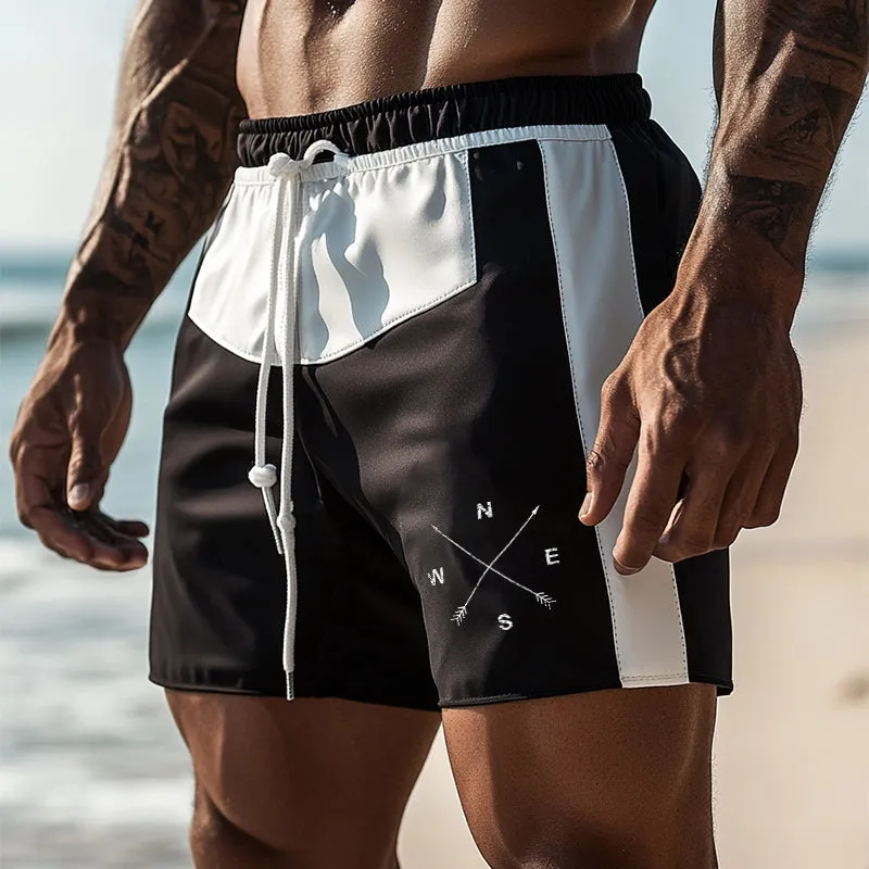 Men's Retro Casual Colorblock Compass Print Sports Drawstring Beach Shorts MTA2276D4TO sold by Manly product image thumbnail 2