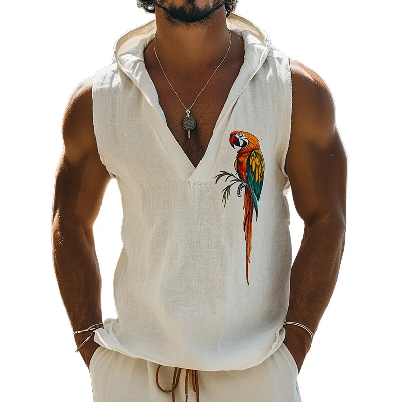 Men's Summer Fashion Casual Hawaiian Style Animal Print Hooded Deep V Neck Tank Top MTA2214D8K sold by Manly